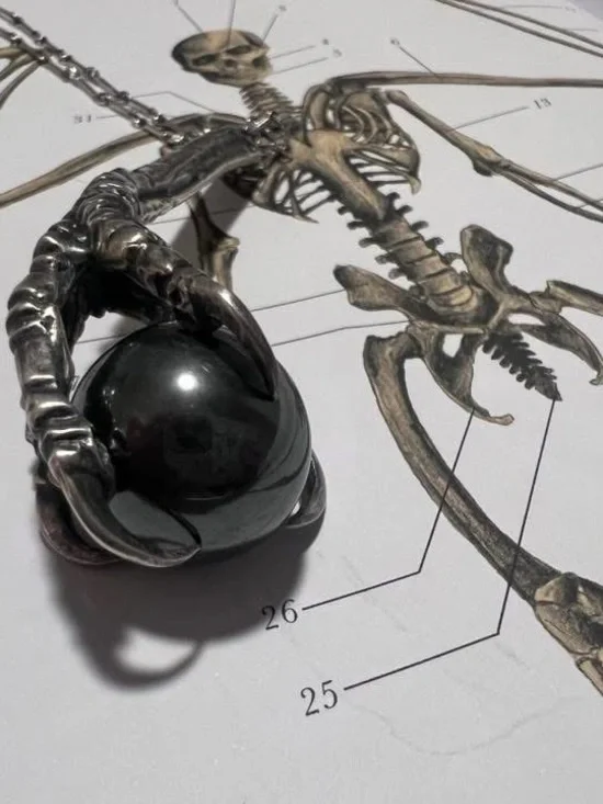 Silver Dragon Claw Hematite Pendant Necklace - Women Jewelry - Picture 3 of 5